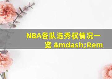 NBA各队选秀权情况一览 —Rem